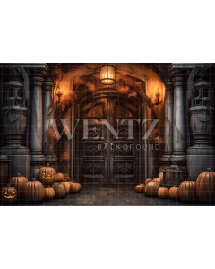 Fabric Photography Background Rustic Door with Pumpkins / Backdrop 3721