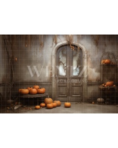 Fabric Photography Background Rustic Door with Pumpkins / Backdrop 3722