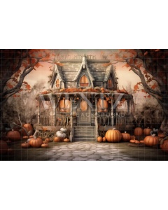 Fabric Photography Background Cabin with Pumpkins / Backdrop 3747