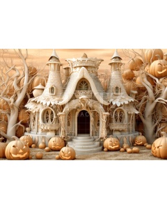 Fabric Photography Background Cabin with Pumpkins / Backdrop 3748