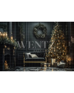 Fabric Photography Background Christmas Room with Fireplace / Backdrop 3805