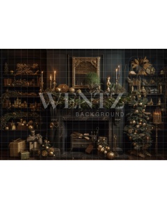 Fabric Photography Background Christmas Set with Fireplace / Backdrop 3837