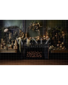 Fabric Photography Background Christmas Set with Fireplace / Backdrop 3838