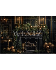 Fabric Photography Background Christmas Set with Fireplace / Backdrop 3840