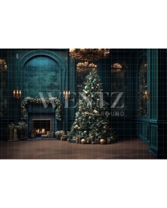 Fabric Photography Background Christmas Room with Fireplace / Backdrop 4007