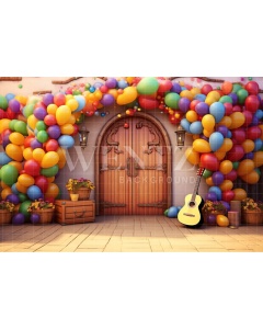 Fabric Photography Background Set with Door and Balloons / Backdrop 4099