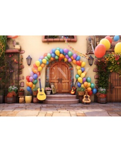 Fabric Photography Background Set with Door and Balloons / Backdrop 4100