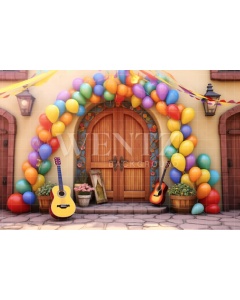 Fabric Photography Background Set with Door and Balloons / Backdrop 4101