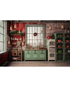 Fabric Photography Background Christmas Kitchen / Backdrop 4185