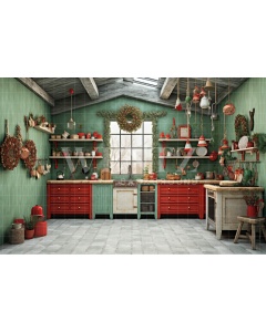 Fabric Photography Background Christmas Kitchen / Backdrop 4187