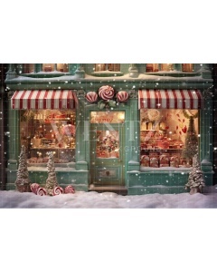 Fabric Photography Background Christmas Candy Shop / Backdrop 4197