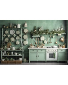 Fabric Photography Background Christmas Kitchen / Backdrop 4212