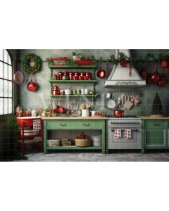 Fabric Photography Background Christmas Kitchen / Backdrop 4213