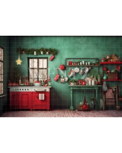 Fabric Photography Background Christmas Kitchen / Backdrop 4215