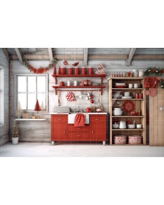 Fabric Photography Background Christmas Kitchen / Backdrop 4220