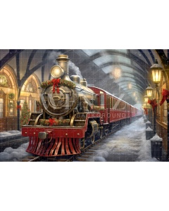 Fabric Photography Background Christmas Train / Backdrop 4229