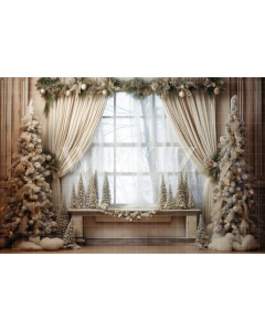 Fabric Photography Background Christmas Room with Window / Backdrop 4240