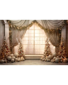 Fabric Photography Background Christmas Room with Window / Backdrop 4241