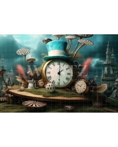 Fabric Photography Background Set with Clock and Hat / Backdrop 4251