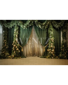 Fabric Photography Background Set with Green Curtain / Backdrop 4269