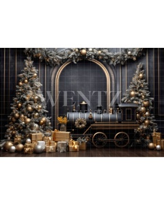 Fabric Photography Background Christmas Set with Train / Backdrop 4283