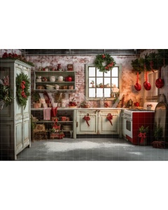 Fabric Photography Background Christmas Kitchen / Backdrop 4285