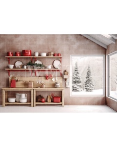 Fabric Photography Background Christmas Kitchen / Backdrop 4286