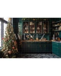 Fabric Photography Background Christmas Kitchen / Backdrop 4287