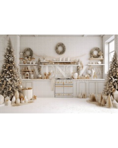 Fabric Photography Background White Christmas Kitchen / Backdrop 4288