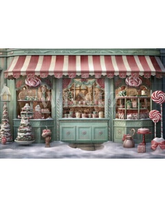 Fabric Photography Background Christmas Candy Shop / Backdrop 4294