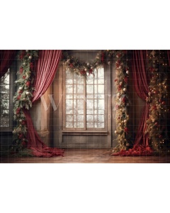 Fabric Photography Background Christmas Window / Backdrop 4310