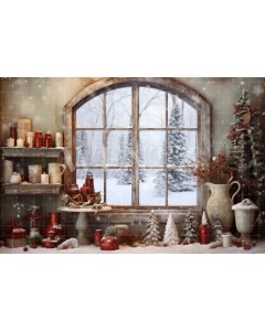 Fabric Photography Background Christmas Window / Backdrop 4333