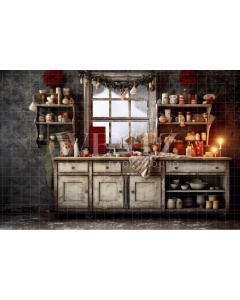 Fabric Photography Background Rustic Christmas Kitchen / Backdrop 4339