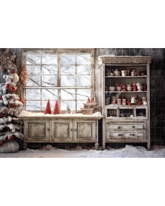 Fabric Photography Background Rustic Christmas Kitchen / Backdrop 4340