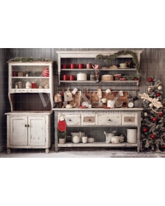 Fabric Photography Background Rustic Christmas Kitchen / Backdrop 4341