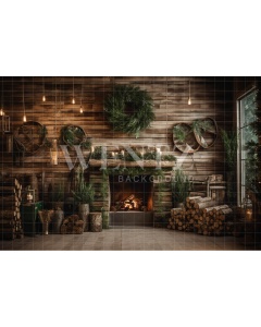 Fabric Photography Background Christmas Set with Fireplace / Backdrop 4344