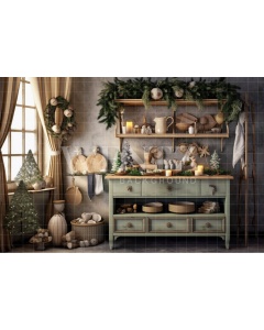 Fabric Photography Background Vintage Christmas Kitchen / Backdrop 4346