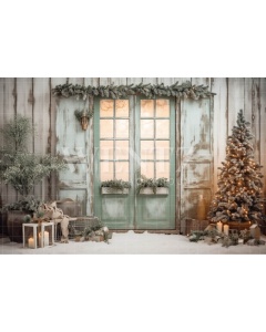 Fabric Photography Background Rustic Christmas Door / Backdrop 4352