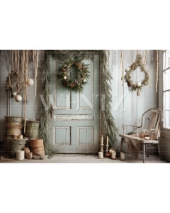 Fabric Photography Background Rustic Christmas Door / Backdrop 4353