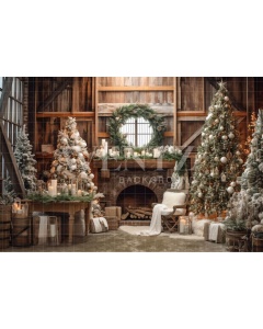 Fabric Photography Background Christmas Set with Fireplace / Backdrop 4369