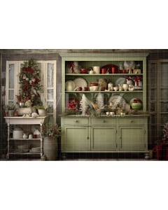 Fabric Photography Background Rustic Christmas Kitchen / Backdrop 4379