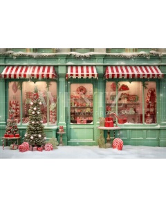 Fabric Photography Background Christmas Candy Shop / Backdrop 4380