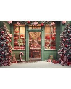 Fabric Photography Background Christmas Candy Shop / Backdrop 4381