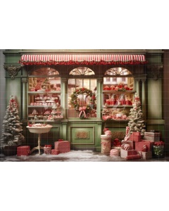 Fabric Photography Background Christmas Candy Shop / Backdrop 4390