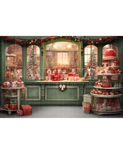 Fabric Photography Background Christmas Candy Shop / Backdrop 4392