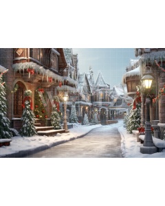 Fabric Photography Background Christmas Village / Backdrop 4397