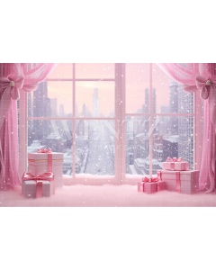 Fabric Photography Background Pink Christmas Window / Backdrop 4485