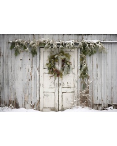 Fabric Photography Background Rustic Christmas Door / Backdrop 4523