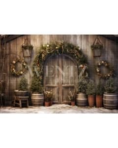 Fabric Photography Background Rustic Christmas Door / Backdrop 4524