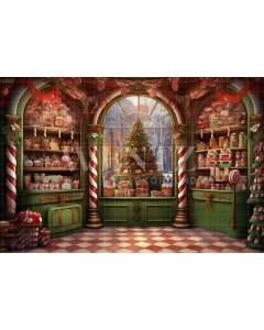 Fabric Photography Background Christmas Candy Shop / Backdrop 4534